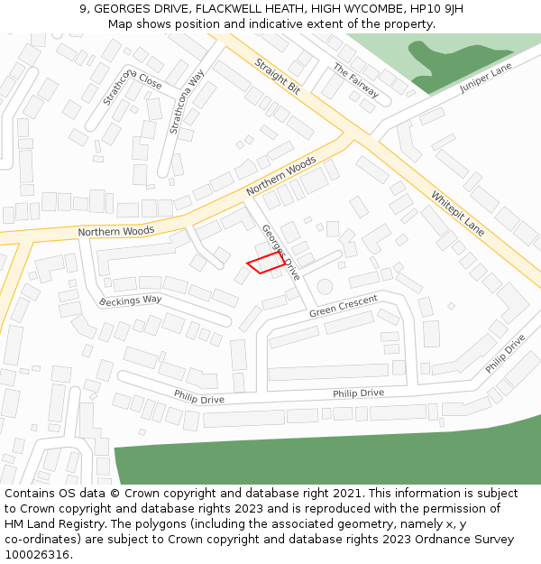 9, GEORGES DRIVE, FLACKWELL HEATH, HIGH WYCOMBE, HP10 9JH: Location map and indicative extent of plot