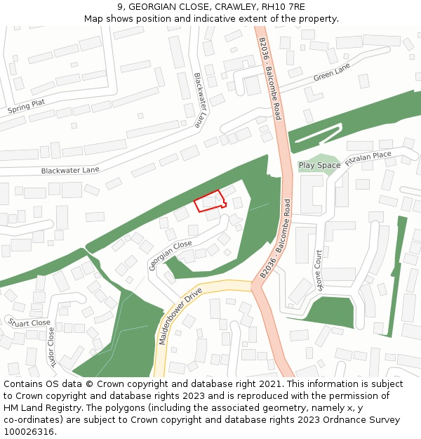 9, GEORGIAN CLOSE, CRAWLEY, RH10 7RE: Location map and indicative extent of plot