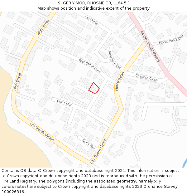 9, GER Y MOR, RHOSNEIGR, LL64 5JF: Location map and indicative extent of plot