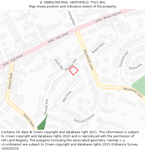 9, GIBRALTAR RISE, HEATHFIELD, TN21 8HL: Location map and indicative extent of plot