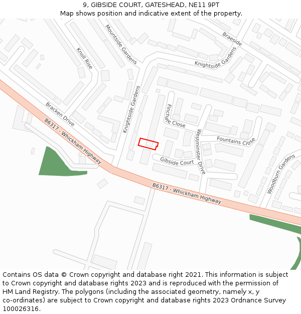9, GIBSIDE COURT, GATESHEAD, NE11 9PT: Location map and indicative extent of plot