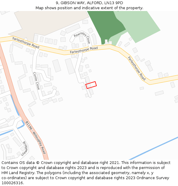 9, GIBSON WAY, ALFORD, LN13 9PD: Location map and indicative extent of plot