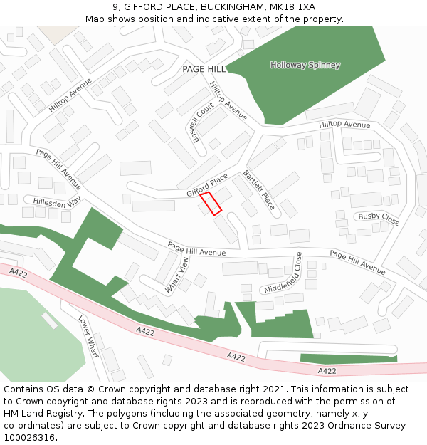 9, GIFFORD PLACE, BUCKINGHAM, MK18 1XA: Location map and indicative extent of plot