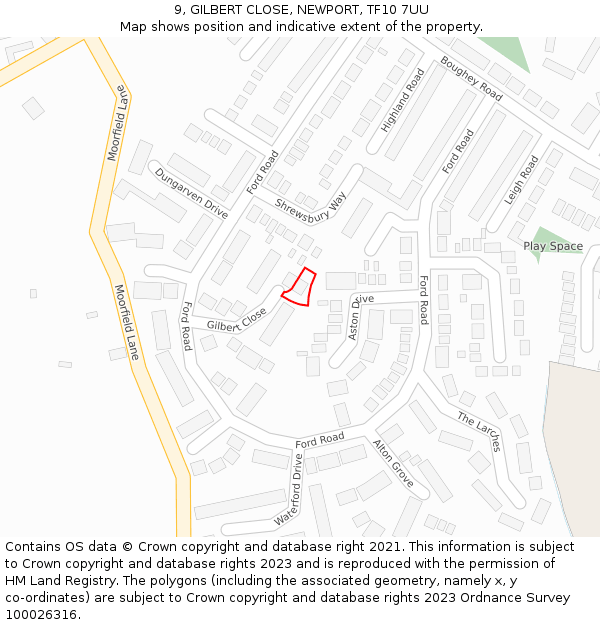 9, GILBERT CLOSE, NEWPORT, TF10 7UU: Location map and indicative extent of plot