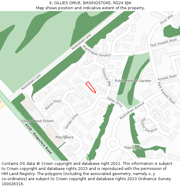 9, GILLIES DRIVE, BASINGSTOKE, RG24 9JW: Location map and indicative extent of plot