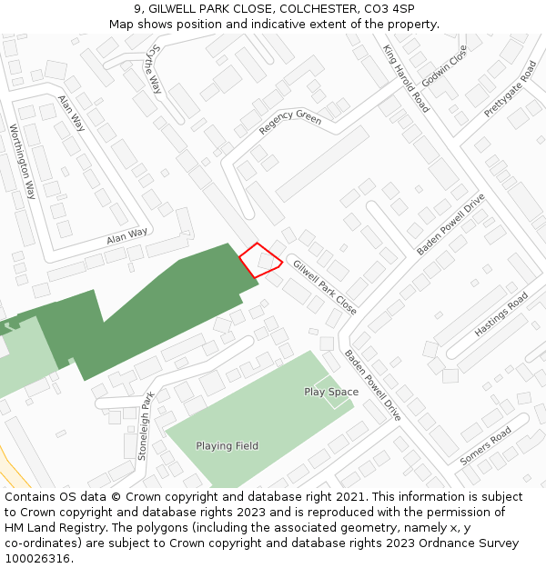 9, GILWELL PARK CLOSE, COLCHESTER, CO3 4SP: Location map and indicative extent of plot