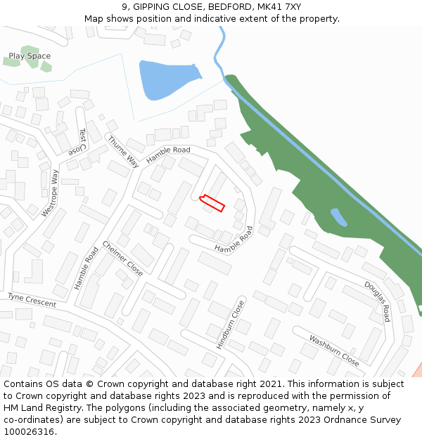 9, GIPPING CLOSE, BEDFORD, MK41 7XY: Location map and indicative extent of plot