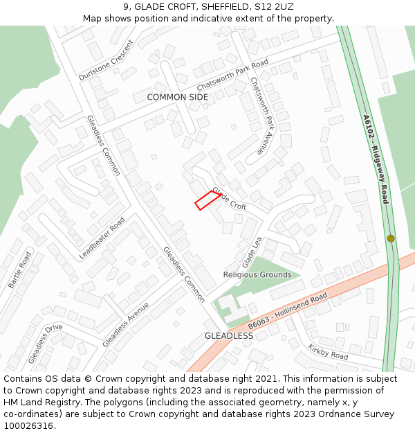 9, GLADE CROFT, SHEFFIELD, S12 2UZ: Location map and indicative extent of plot