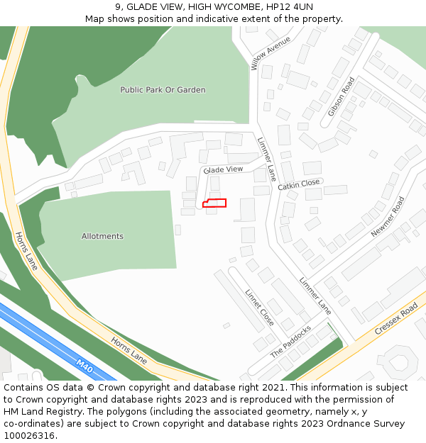 9, GLADE VIEW, HIGH WYCOMBE, HP12 4UN: Location map and indicative extent of plot