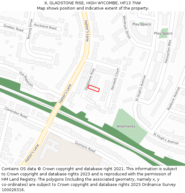 9, GLADSTONE RISE, HIGH WYCOMBE, HP13 7NW: Location map and indicative extent of plot