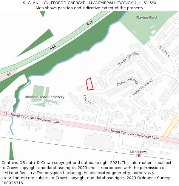 9, GLAN LLYN, FFORDD CAERGYBI, LLANFAIRPWLLGWYNGYLL, LL61 5YX: Location map and indicative extent of plot