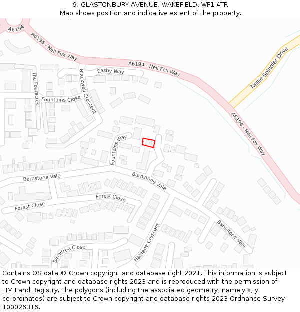 9, GLASTONBURY AVENUE, WAKEFIELD, WF1 4TR: Location map and indicative extent of plot