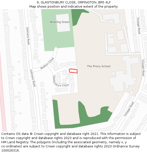 9, GLASTONBURY CLOSE, ORPINGTON, BR5 4LF: Location map and indicative extent of plot