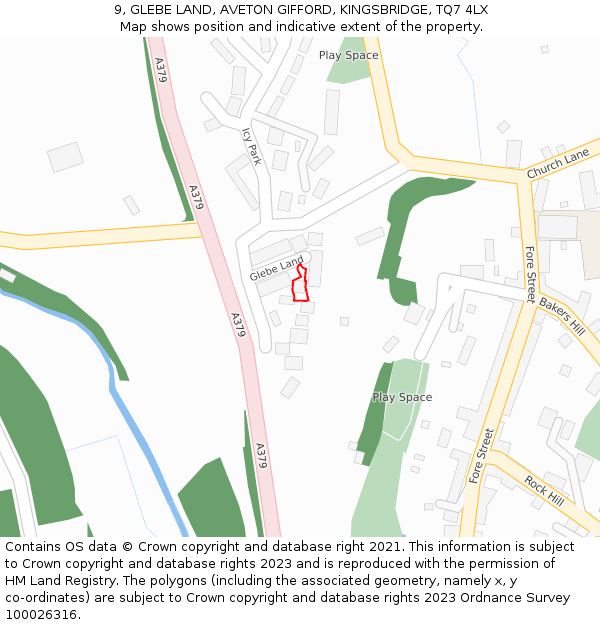 9, GLEBE LAND, AVETON GIFFORD, KINGSBRIDGE, TQ7 4LX: Location map and indicative extent of plot