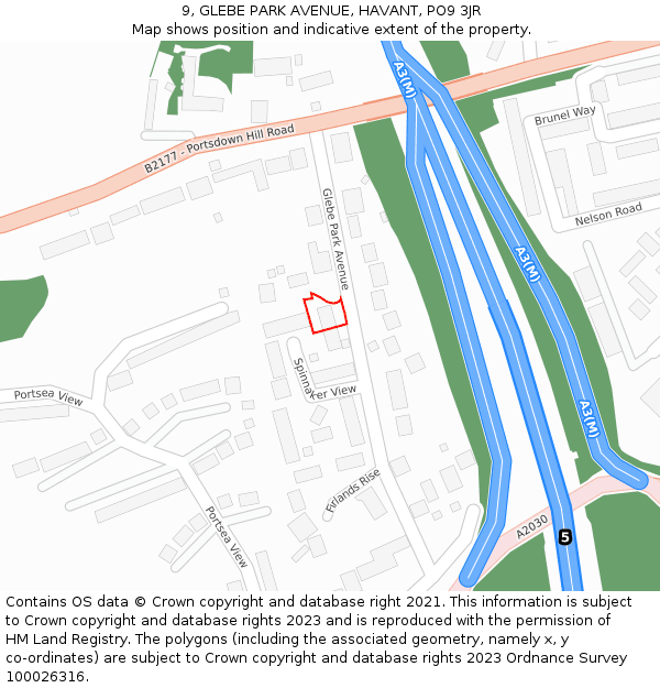 9, GLEBE PARK AVENUE, HAVANT, PO9 3JR: Location map and indicative extent of plot