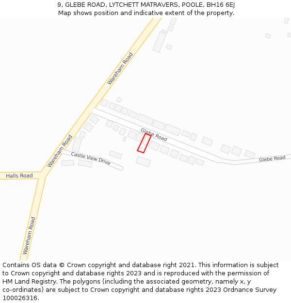 9, GLEBE ROAD, LYTCHETT MATRAVERS, POOLE, BH16 6EJ: Location map and indicative extent of plot