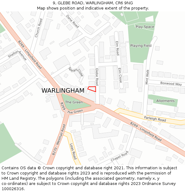 9, GLEBE ROAD, WARLINGHAM, CR6 9NG: Location map and indicative extent of plot