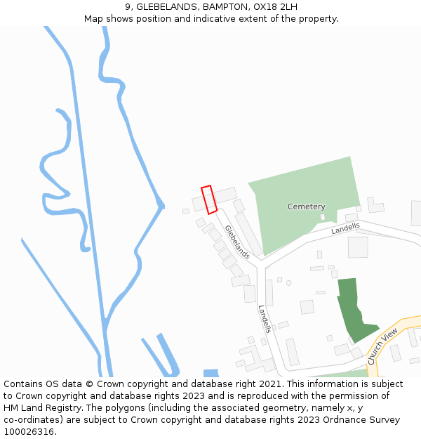 9, GLEBELANDS, BAMPTON, OX18 2LH: Location map and indicative extent of plot