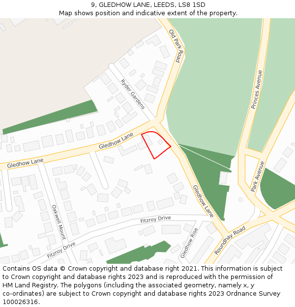 9, GLEDHOW LANE, LEEDS, LS8 1SD: Location map and indicative extent of plot
