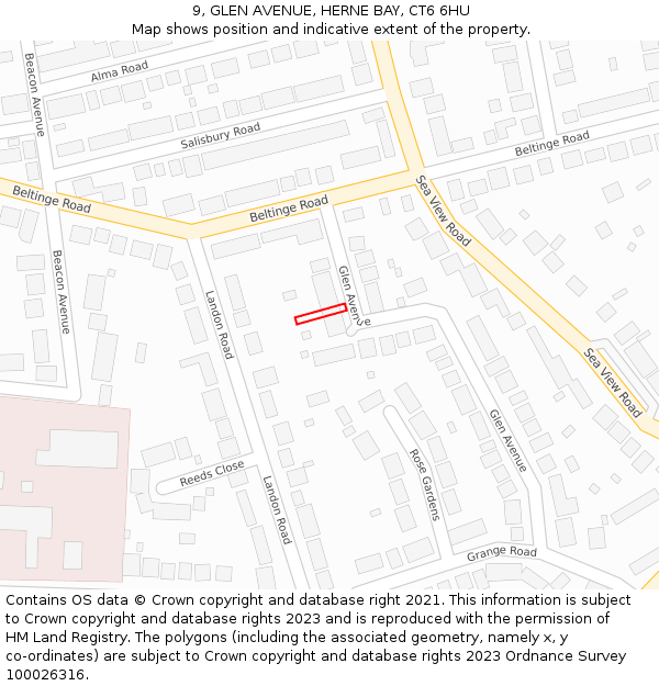 9, GLEN AVENUE, HERNE BAY, CT6 6HU: Location map and indicative extent of plot