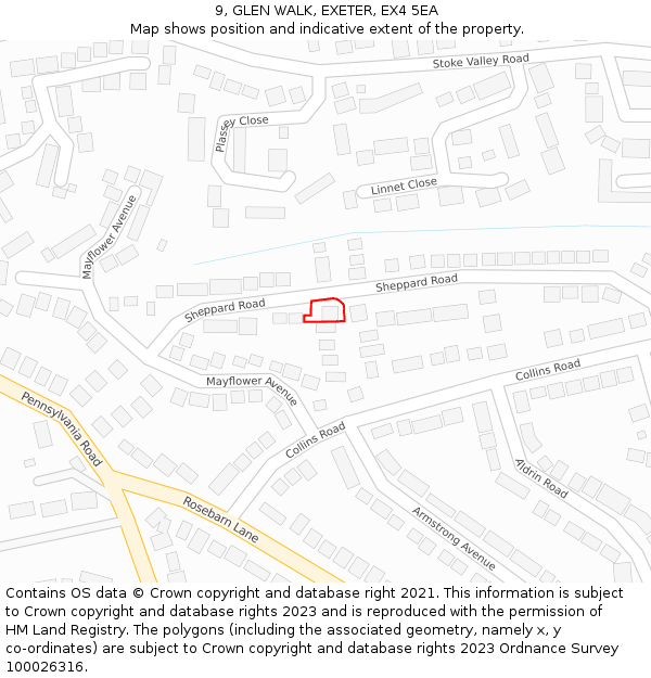 9, GLEN WALK, EXETER, EX4 5EA: Location map and indicative extent of plot