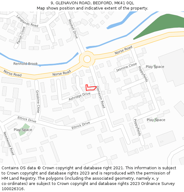 9, GLENAVON ROAD, BEDFORD, MK41 0QL: Location map and indicative extent of plot