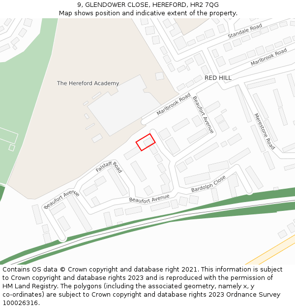 9, GLENDOWER CLOSE, HEREFORD, HR2 7QG: Location map and indicative extent of plot