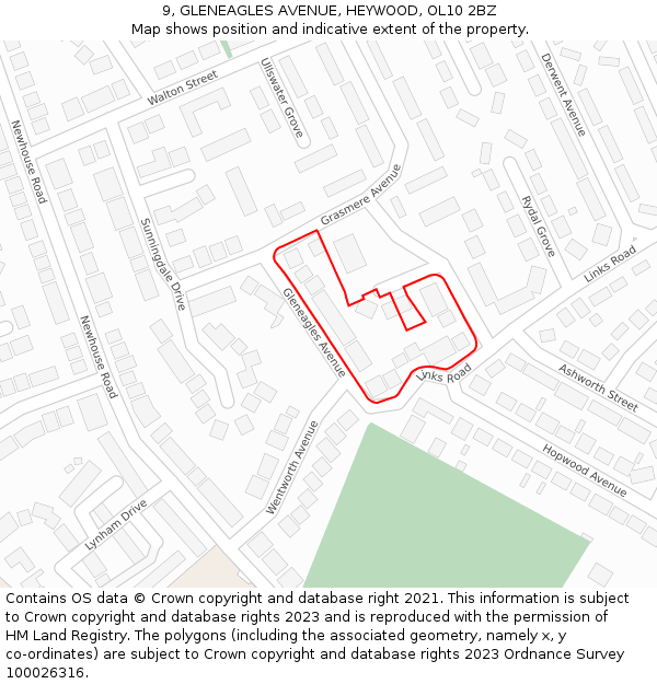 9, GLENEAGLES AVENUE, HEYWOOD, OL10 2BZ: Location map and indicative extent of plot