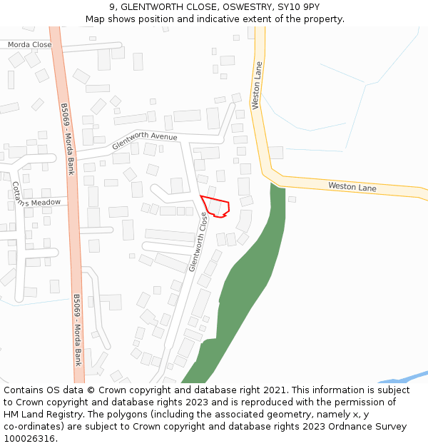 9, GLENTWORTH CLOSE, OSWESTRY, SY10 9PY: Location map and indicative extent of plot