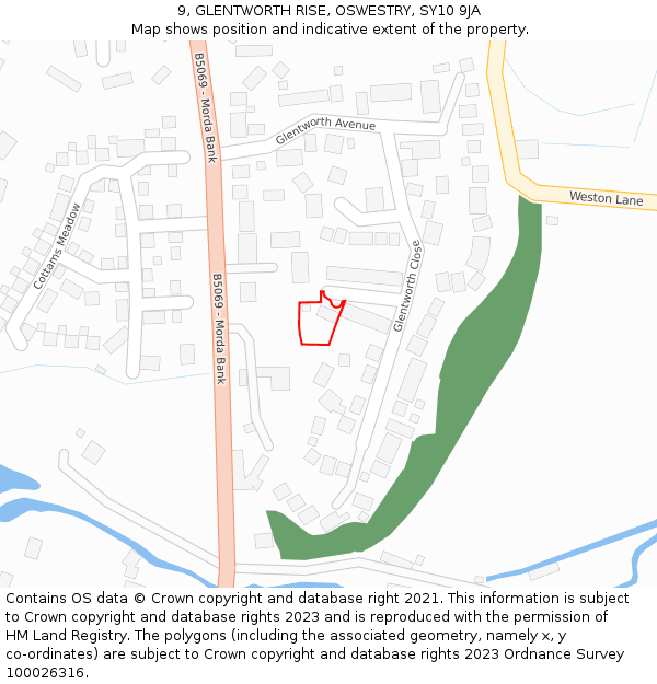 9, GLENTWORTH RISE, OSWESTRY, SY10 9JA: Location map and indicative extent of plot