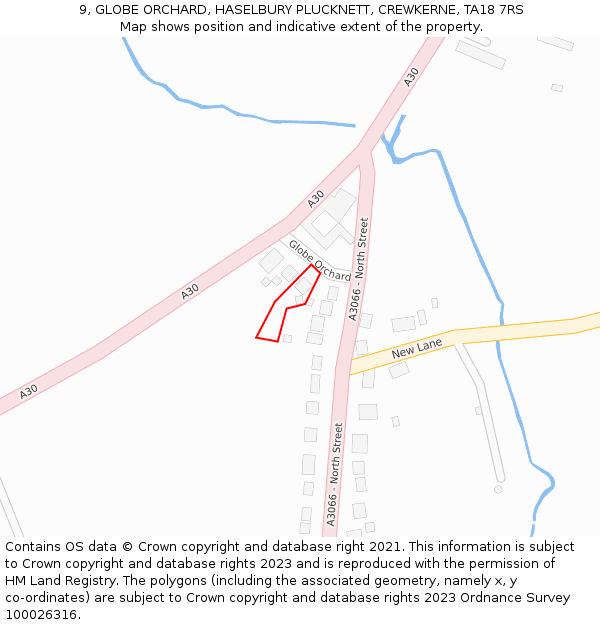 9, GLOBE ORCHARD, HASELBURY PLUCKNETT, CREWKERNE, TA18 7RS: Location map and indicative extent of plot