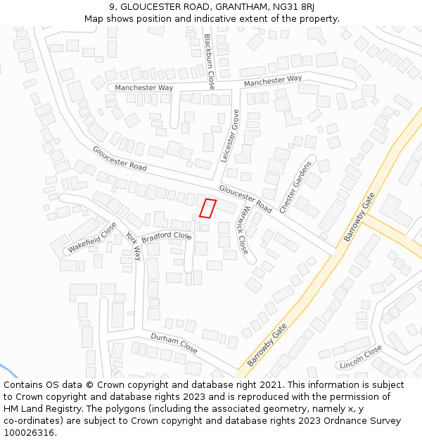 9, GLOUCESTER ROAD, GRANTHAM, NG31 8RJ: Location map and indicative extent of plot