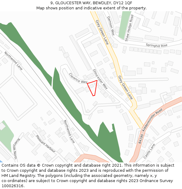 9, GLOUCESTER WAY, BEWDLEY, DY12 1QF: Location map and indicative extent of plot