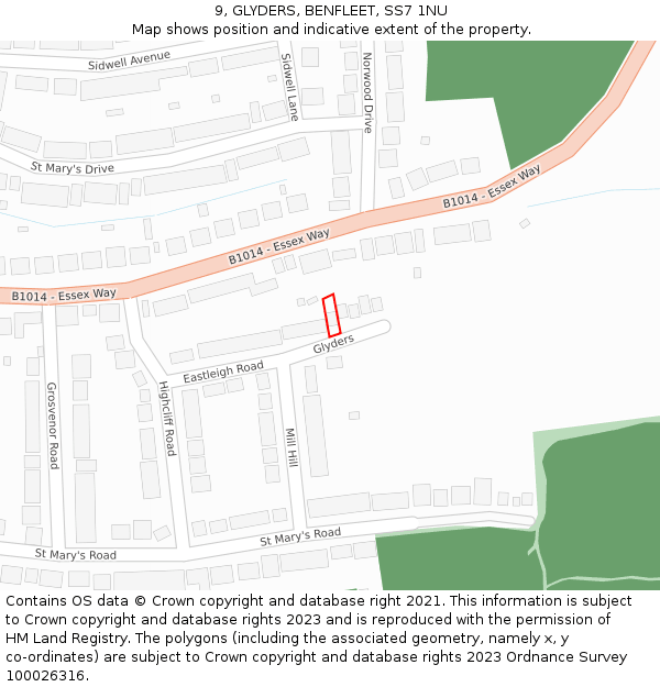 9, GLYDERS, BENFLEET, SS7 1NU: Location map and indicative extent of plot