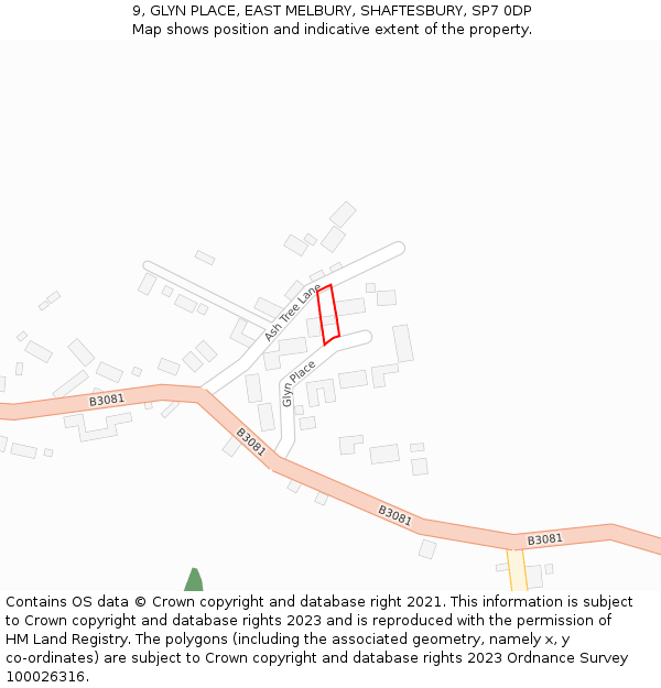 9, GLYN PLACE, EAST MELBURY, SHAFTESBURY, SP7 0DP: Location map and indicative extent of plot