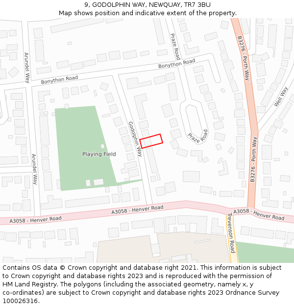 9, GODOLPHIN WAY, NEWQUAY, TR7 3BU: Location map and indicative extent of plot