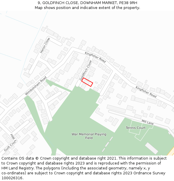 9, GOLDFINCH CLOSE, DOWNHAM MARKET, PE38 9RH: Location map and indicative extent of plot