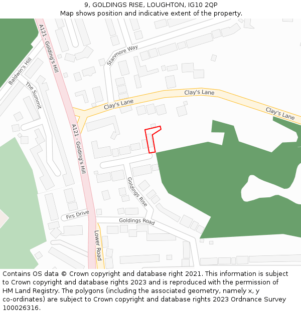 9, GOLDINGS RISE, LOUGHTON, IG10 2QP: Location map and indicative extent of plot