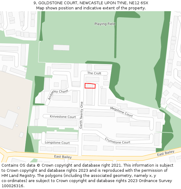 9, GOLDSTONE COURT, NEWCASTLE UPON TYNE, NE12 6SX: Location map and indicative extent of plot