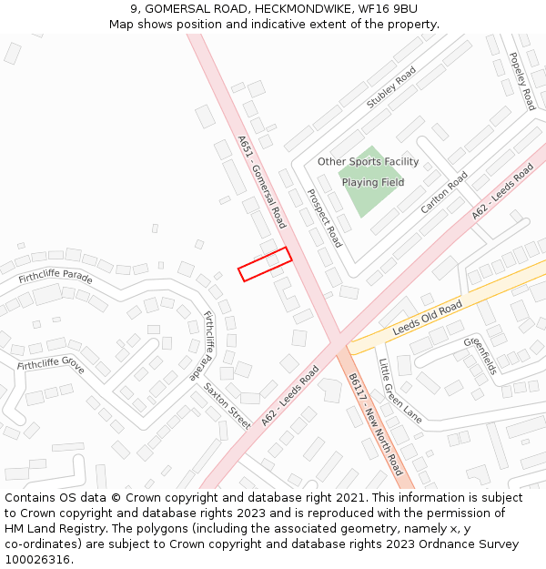9, GOMERSAL ROAD, HECKMONDWIKE, WF16 9BU: Location map and indicative extent of plot