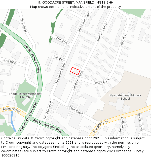 9, GOODACRE STREET, MANSFIELD, NG18 2HH: Location map and indicative extent of plot