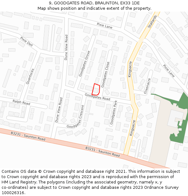 9, GOODGATES ROAD, BRAUNTON, EX33 1DE: Location map and indicative extent of plot