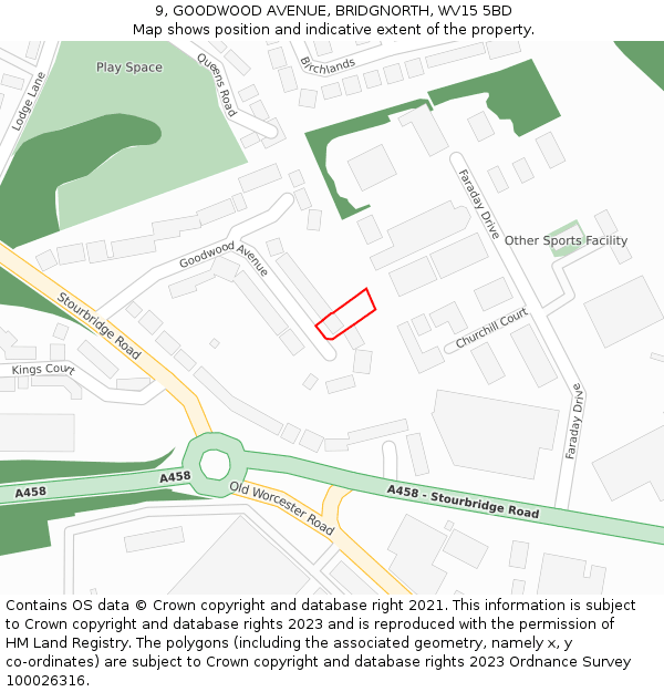 9, GOODWOOD AVENUE, BRIDGNORTH, WV15 5BD: Location map and indicative extent of plot