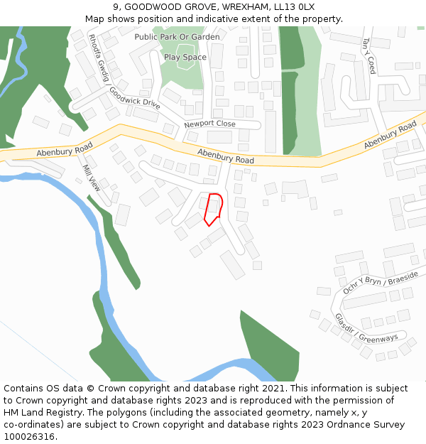 9, GOODWOOD GROVE, WREXHAM, LL13 0LX: Location map and indicative extent of plot