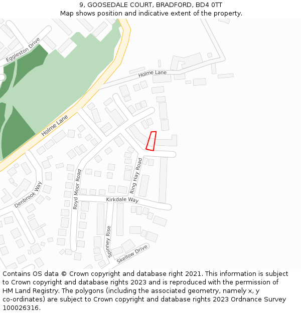 9, GOOSEDALE COURT, BRADFORD, BD4 0TT: Location map and indicative extent of plot