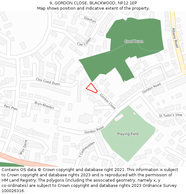 9, GORDON CLOSE, BLACKWOOD, NP12 1EP: Location map and indicative extent of plot