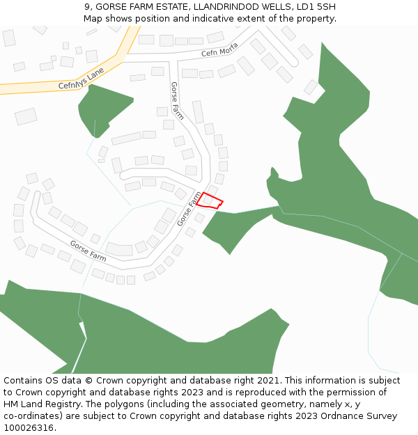 9, GORSE FARM ESTATE, LLANDRINDOD WELLS, LD1 5SH: Location map and indicative extent of plot