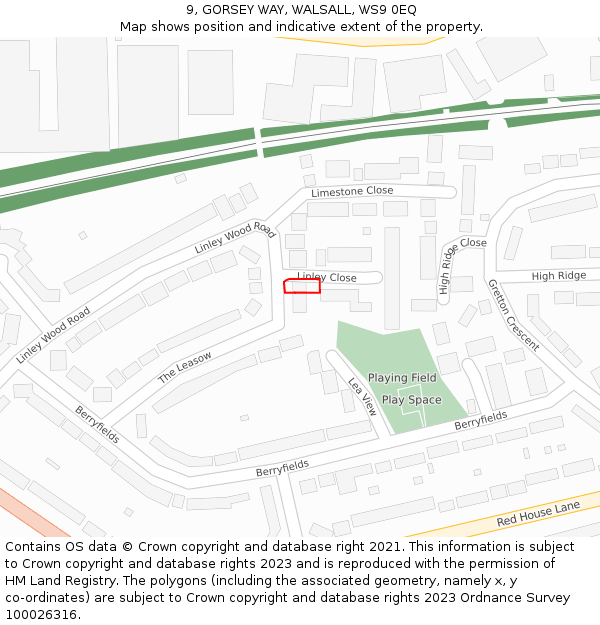 9, GORSEY WAY, WALSALL, WS9 0EQ: Location map and indicative extent of plot