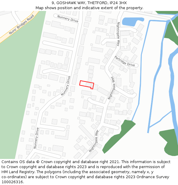 9, GOSHAWK WAY, THETFORD, IP24 3HX: Location map and indicative extent of plot