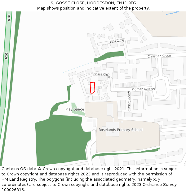 9, GOSSE CLOSE, HODDESDON, EN11 9FG: Location map and indicative extent of plot